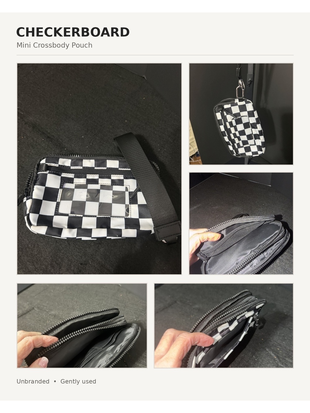 Black & White Checkerboard Wristlet Wallet/ Mini Crossbody Pouch